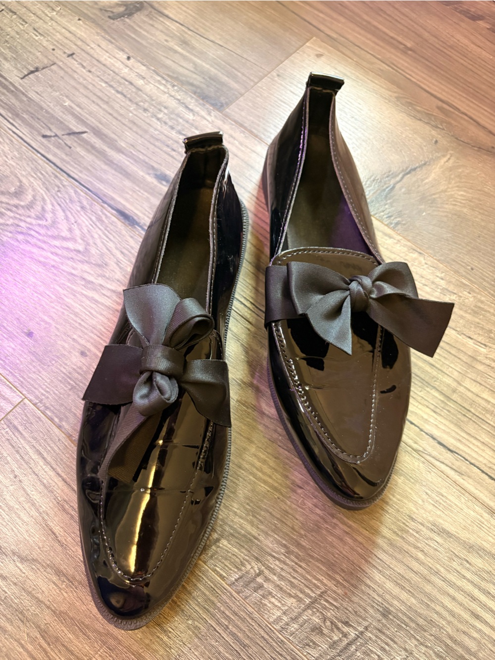 SHEIN Black Patent Bow Loafers -42